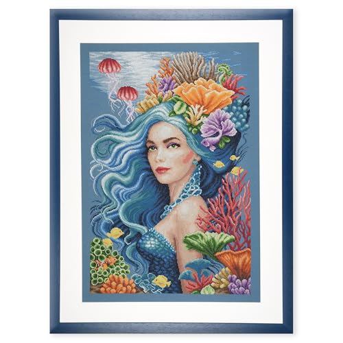 LANARTE Kreuzstich Stickpackungen Gezählter Kreuzstichbilder Set SCHÖNHEIT DES MEERES Wanddekoration Handarbeit Set für Erwachsene ca. 47 x 69 cm DIY Deko Bastelset Handwerker Kreative Geschenkset von Lanarte