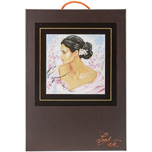 LANARTE PN Zählmusterpackung Frau mit Blüten Leinen Kreuzstichpackung, Baumwolle, Mehrfarbig, 40 x 41 x 0.3 cm von Lanarte