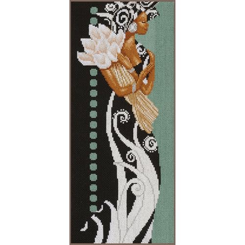 LANARTE Kreuzstich Stickpackungen Gezählter Kreuzstichbilder Set AFRIKANISCH MIT BLUMEN Wanddekoration Handarbeit Set für Erwachsene 20 x 40 cm DIY Deko Bastelset Handwerker Kreative Geschenkset von Lanarte