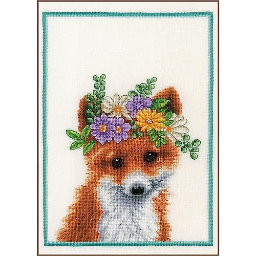 Lanarte Kreuzstich Stickpackungen Gezählter Kreuzstichbilder Set BLUMENKRONE FUCHS Wanddekoration Handarbeit Set für Erwachsene 22 x 30 cm DIY Deko Bastelset Handwerker Kreative Geschenkset von Lanarte