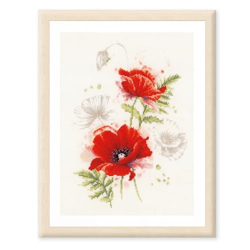 Lanarte Kreuzstich Stickpackungen Gezählter Kreuzstichbilder Set MOHNBLUMEN Wanddekoration Handarbeit Set für Erwachsene 23 x 31 cm DIY Deko Bastelset Handwerker Kreative Geschenkset von Lanarte