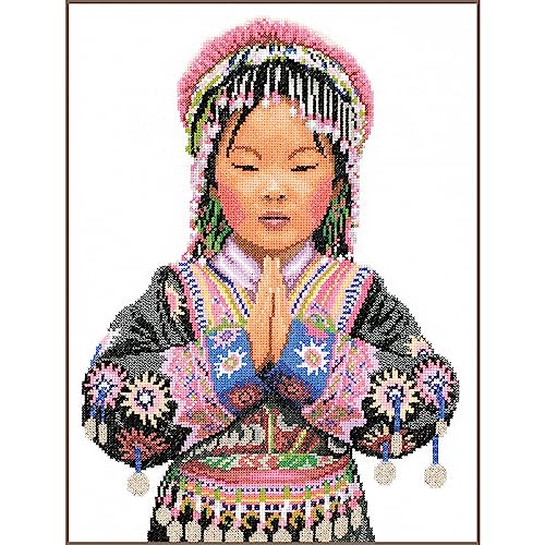 Lanarte Kreuzstich Stickpackungen Gezählter Kreuzstichbilder Set THAILÄNDISCHES STAMMESMÄDCHEN Wanddekoration Handarbeit Set für Erwachsene 29 x 39 cm Deko Bastelset Handwerker Kreative Geschenkset von Lanarte