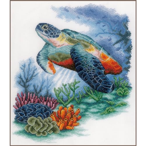 Lanarte Kreuzstich Stickpackungen Gezählter Kreuzstichbilder Set SCHÄTZE DER UNTERWASSERWELT Wanddekoration Handarbeit Set für Erwachsene 33 x 40 cm DIY Deko Bastelset Handwerker Kreative Geschenkset von Lanarte