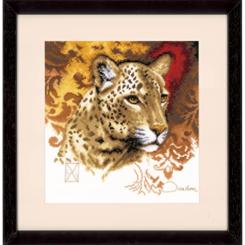 Lanarte Kreuzstich Stickpackungen, Deko Bild im Kreuzstich Set vorgedruckt mit Stickbild auf 100% Baumwoll Stoff und Stickgarn, Stickvorlagen 26 x 28 cm mit Anleitung, Leopard, von Lanarte