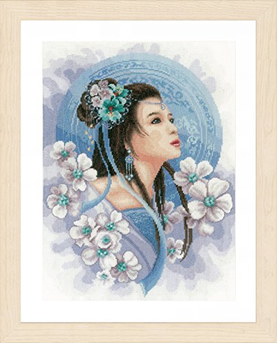 Lanarte Kreuzstichset Asiatische Frau in Blau, Kreuzstichpackung mit Zählmuster, Baumwolle, Mehrfarbig, 30 x 41 x 0,3 cm von Lanarte
