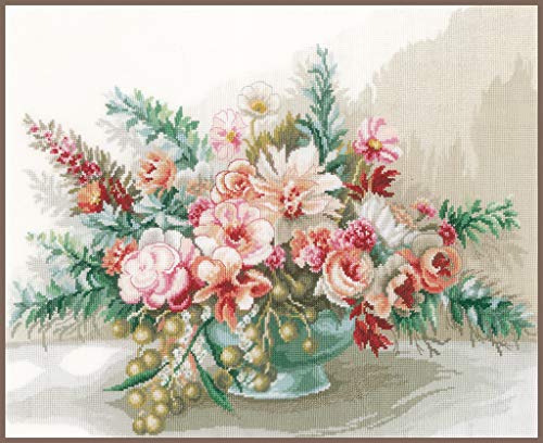 Lanarte Kreuzstichset Blumenstrauß, Kreuzstichpackung mit Zählmuster, Baumwolle, Mehrfarbig, 45 x 37 x 0,3 cm von Lanarte
