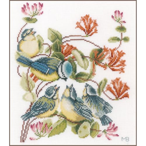 Lanarte Kreuzstich Stickpackungen Gezählter Kreuzstichbilder Set MEISEN Wanddekoration Handarbeit Set für Erwachsene 24 x 29 cm DIY Deko Bastelset Handwerker Kreative Geschenkset von Lanarte