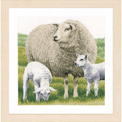 Lanarte Kreuzstichset Schafe, Zählstoff, Kreuzstichpackung mit Zählmuster, Baumwolle, Mehrfarbig, 35 x 35 x 0,3 cm von Lanarte