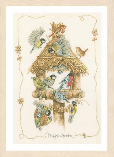 Lanarte Kreuzstich Stickpackungen Gezählter Kreuzstichbilder Set MB VOGELHÄUSCHEN Wanddekoration Handarbeit Set für Erwachsene 37 x 54 cm DIY Deko Bastelset Handwerker Kreative Geschenkset von Lanarte