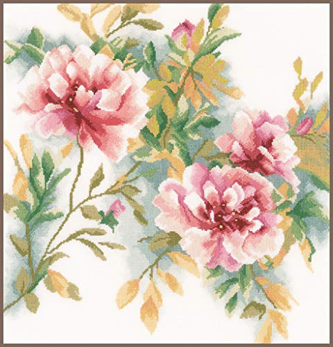 Lanarte Kreuzstich Stickpackungen Gezählter Kreuzstichbilder Set ROSENZWEIG Wanddekoration Handarbeit Set für Erwachsene 40 x 40 cm DIY Deko Bastelset Handwerker Kreative Geschenkset von Lanarte