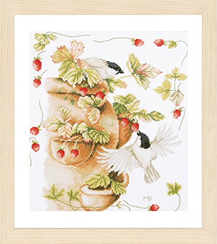 Lanarte PN-0168599 Zählmusterpackung Vögel beim Erdbeernaschen Zählst Kreuzstichpackung, Baumwolle, Mehrfarbig, 30 x 33 x 0.3 cm von Lanarte