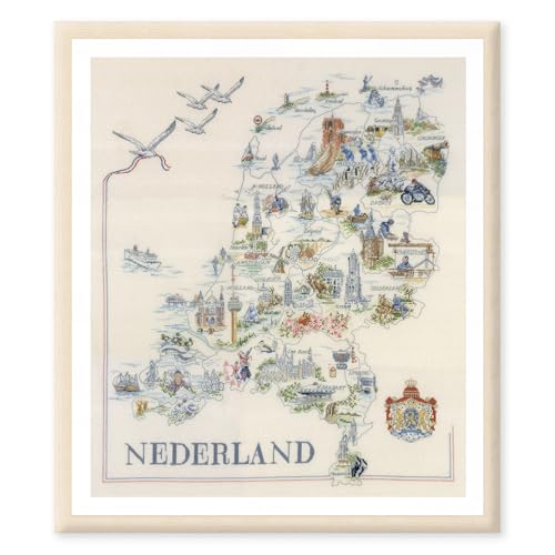 Lanarte Kreuzstich Stickpackungen Gezählter Kreuzstichbilder Set LANDKARTE DER NIEDERLANDE Wanddekoration Handarbeit Set für Erwachsene 66 x 69 cm DIY Deko Bastelset Handwerker Kreative Geschenkset von Lanarte