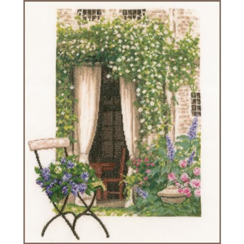 Lanarte Kreuzstich Stickpackungen Gezählter Kreuzstichbilder Set ROMANTISCHES GARTENFENSTER Wanddekoration Handarbeit Set für Erwachsene 34 x 45 cm DIY Deko Bastelset Handwerker Kreative Geschenkset von Lanarte