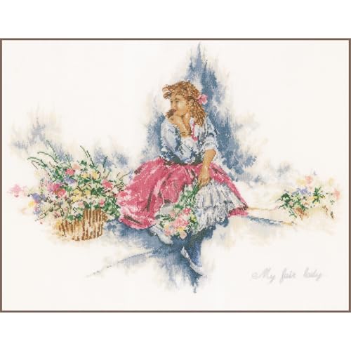 Lanarte Kreuzstich Stickpackungen Gezählter Kreuzstichbilder Set MY FAIR LADY Wanddekoration Handarbeit Set für Erwachsene 54 x 43 cm DIY Deko Bastelset Handwerker Kreative Geschenkset von Lanarte