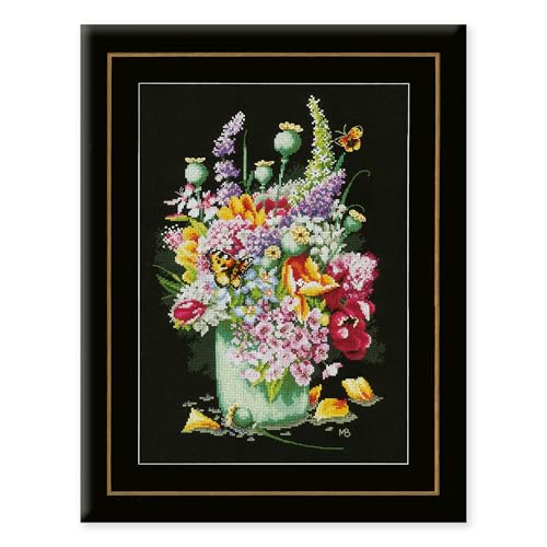Lanarte Kreuzstich Stickpackungen Gezählter Kreuzstichbilder Set BUNTER BLUMENSTRAUSS Wanddekoration Handarbeit Set für Erwachsene 27 x 39 cm DIY Deko Bastelset Handwerker Kreative Geschenkset von Lanarte