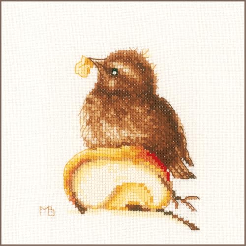 Lanarte Kreuzstich Stickpackungen Gezählter Kreuzstichbilder Set JUNGE AMSEL Wanddekoration Handarbeit Set für Erwachsene 14 x 14 cm DIY Deko Bastelset Handwerker Kreative Geschenkset von Lanarte