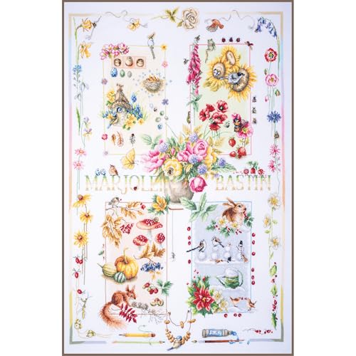 Lanarte Kreuzstich Stickpackungen Gezählter Kreuzstichbilder Set 4 JAHRESZEITEN Wanddekoration Handarbeit Set für Erwachsene 62 x 88 cm DIY Deko Bastelset Handwerker Kreative Geschenkset von Lanarte