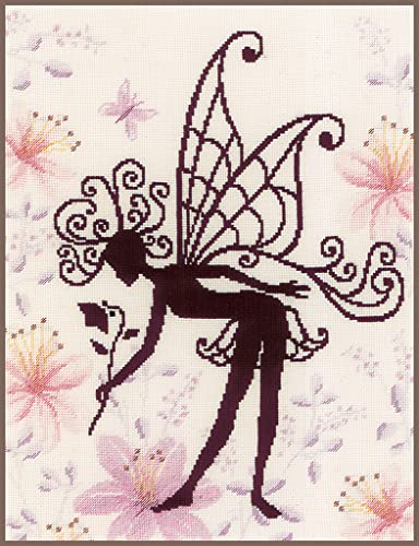 Lanarte Kreuzstich Stickpackungen Gezählter Kreuzstichbilder Set BLUMENFEE SILHOUETTE Wanddekoration Handarbeit Set für Erwachsene 23 x 29 cm DIY Deko Bastelset Handwerker Kreative Geschenkset von Lanarte