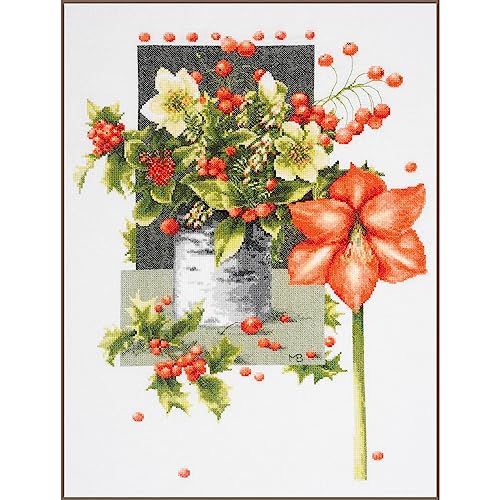 Lanarte Kreuzstich Stickpackungen Gezählter Kreuzstichbilder Set HOLLY JOLLY AMARYLLIS Wanddekoration Handarbeit Set für Erwachsene 39 x 51 cm DIY Deko Bastelset Handwerker Kreative Geschenkset von Lanarte