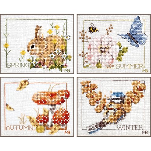 Lanarte Kreuzstich Stickpackungen Gezählter Kreuzstichbilder Set 4 JAHRESZEITEN 4ER SET Wanddekoration Handarbeit Set für Erwachsene 10,5 x 8,5 cm DIY Deko Bastelset Handwerker Kreative Geschenkset von Lanarte