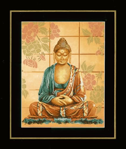 Lanarte Kreuzstich Stickpackungen Gezählter Kreuzstichbilder Set BUDDHA Wanddekoration Handarbeit Set für Erwachsene 39 x 49 cm DIY Deko Bastelset Handwerker Kreative Geschenkset von Lanarte