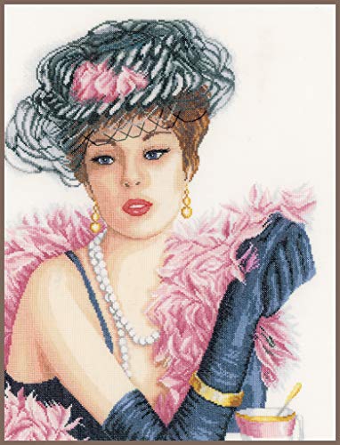 Lanarte Kreuzstich Stickpackungen Gezählter Kreuzstichbilder Set ELEGANTE DAME Wanddekoration Handarbeit Set für Erwachsene 36 x 47 cm DIY Deko Bastelset Handwerker Kreative Geschenkset von Lanarte