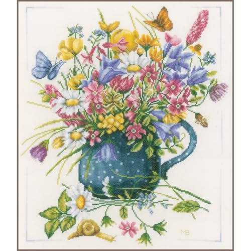 Lanarte Kreuzstich Stickpackungen Gezählter Kreuzstichbilder Set FELDBLUMEN Wanddekoration Handarbeit Set für Erwachsene 38 x 45 cm DIY Deko Bastelset Handwerker Kreative Geschenkset von Lanarte