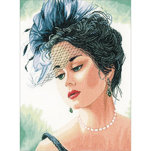 Lanarte Kreuzstich Stickpackungen Gezählter Kreuzstichbilder Set FRAU MIT HUT Wanddekoration Handarbeit Set für Erwachsene 33 x 44 cm DIY Deko Bastelset Handwerker Kreative Geschenkset von Lanarte