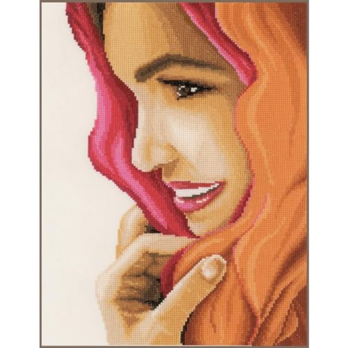 Lanarte Kreuzstich Stickpackungen Gezählter Kreuzstichbilder Set FRAU MIT SCHAL Wanddekoration Handarbeit Set für Erwachsene 22 x 30 cm DIY Deko Bastelset Handwerker Kreative Geschenkset von Lanarte
