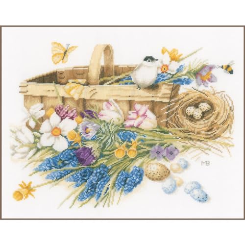Lanarte Kreuzstich Stickpackungen Gezählter Kreuzstichbilder Set FRÜHJAHRSBLUMEN Wanddekoration Handarbeit Set für Erwachsene 39 x 32 cm DIY Deko Bastelset Handwerker Kreative Geschenkset von Lanarte