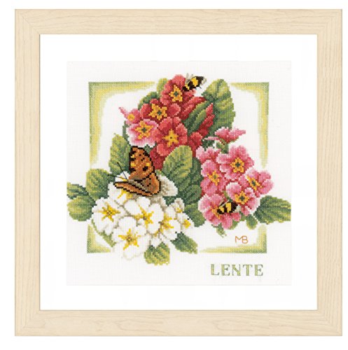 Lanarte Kreuzstich Stickpackungen Gezählter Kreuzstichbilder Set FRÜHLING Wanddekoration Handarbeit Set für Erwachsene 25 x 25 cm DIY Deko Bastelset Handwerker Kreative Geschenkset von Lanarte