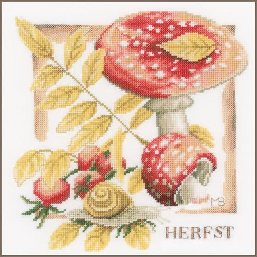 Lanarte Kreuzstich Stickpackungen Gezählter Kreuzstichbilder Set HERBST Wanddekoration Handarbeit Set für Erwachsene 25 x 25 cm DIY Deko Bastelset Handwerker Kreative Geschenkset von Lanarte