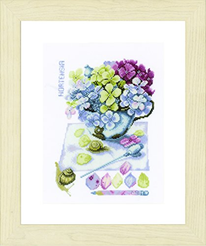 Lanarte Zählmusterpackung Hortensie Baumwolle Aida Kreuzstichpackung, Mehrfarbig, 20 x 28 x 0.3 cm von Lanarte