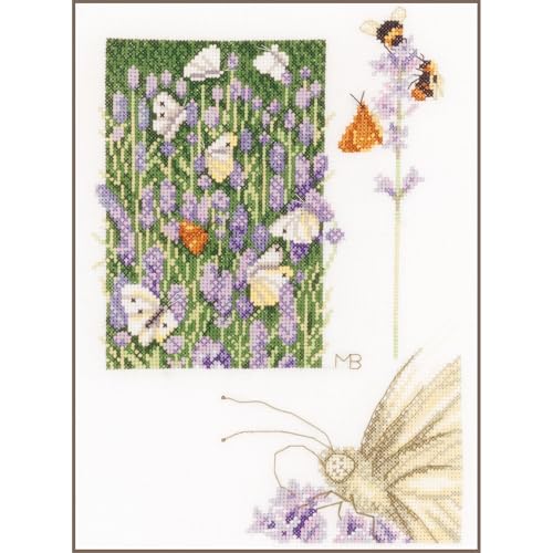 Lanarte Kreuzstich Stickpackungen Gezählter Kreuzstichbilder Set LAVENDELFELD Wanddekoration Handarbeit Set für Erwachsene 21 x 29 cm DIY Deko Bastelset Handwerker Kreative Geschenkset von Lanarte