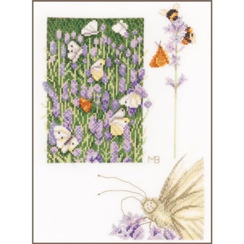 Lanarte Kreuzstich Stickpackungen Gezählter Kreuzstichbilder Set LAVENDELFELD Wanddekoration Handarbeit Set für Erwachsene 21 x 29 cm DIY Deko Bastelset Handwerker Kreative Geschenkset von Lanarte