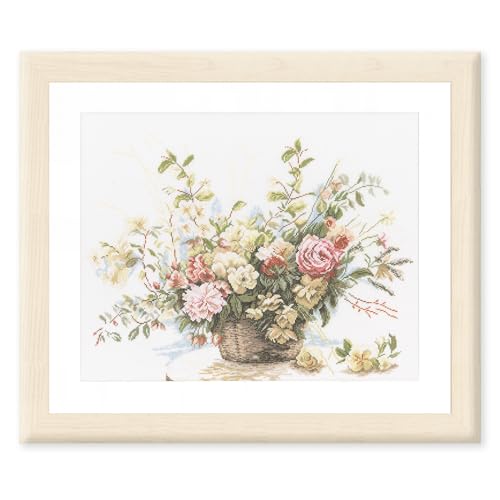 Lanarte Kreuzstich Stickpackungen Gezählter Kreuzstichbilder Set ROSENSTRAUSS Wanddekoration Handarbeit Set für Erwachsene 49 x 39 cm DIY Deko Bastelset Handwerker Kreative Geschenkset von Lanarte