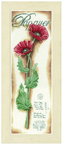 Lanarte Zählmusterpackung Roter Mohn Leinen Kreuzstichpackung, Baumwolle, Mehrfarbig, 20 x 63 x 0.3 cm von Lanarte