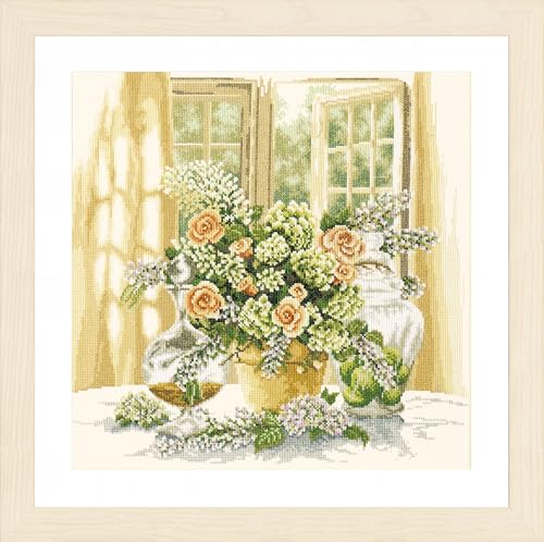 Lanarte Kreuzstich Stickpackungen Gezählter Kreuzstichbilder Set SONNIGER MORGEN Wanddekoration Handarbeit Set für Erwachsene 40 x 40 cm DIY Deko Bastelset Handwerker Kreative Geschenkset von Lanarte