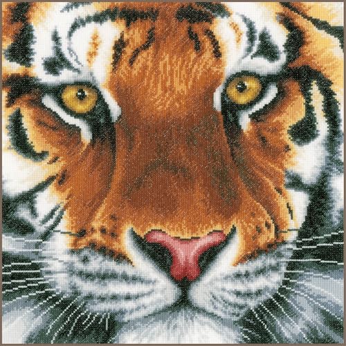 Lanarte Kreuzstich Stickpackungen Gezählter Kreuzstichbilder Set TIGER Wanddekoration Handarbeit Set für Erwachsene 35 x 34 cm DIY Deko Bastelset Handwerker Kreative Geschenkset von Lanarte