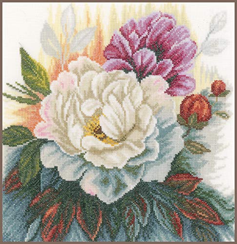 Lanarte Zählmusterpackung Weisse Rose Leinen Kreuzstichpackung, Baumwolle, Mehrfarbig, 25 x 25 x 0.3 cm von Lanarte