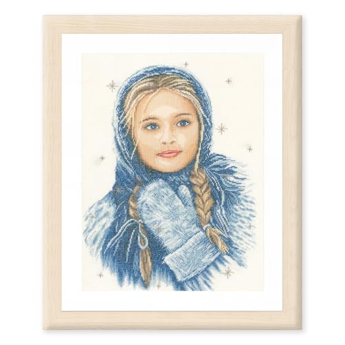 Lanarte Kreuzstich Stickpackungen Gezählter Kreuzstichbilder Set WINTERMÄDCHEN Wanddekoration Handarbeit Set für Erwachsene 30 x 40 cm DIY Deko Bastelset Handwerker Kreative Geschenkset von Lanarte
