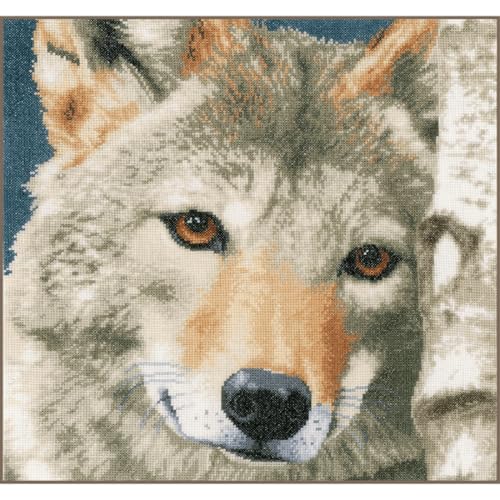 Lanarte Kreuzstich Stickpackungen Gezählter Kreuzstichbilder Set WOLF Wanddekoration Handarbeit Set für Erwachsene 35 x 35 cm DIY Deko Bastelset Handwerker Kreative Geschenkset von Lanarte