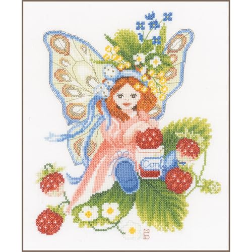 Lanarte Kreuzstich Stickpackungen Gezählter Kreuzstichbilder Set Wald ERDBEER MÄDCHEN Wanddekoration Handarbeit Set für Erwachsene 22 x 28 cm DIY Deko Bastelset Handwerker Kreative Geschenkset von Lanarte