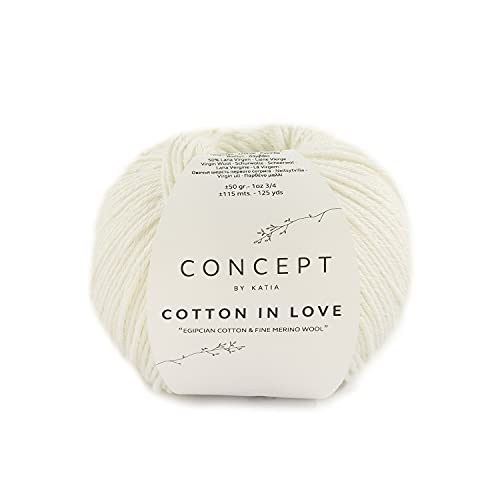 Cotton in Love de Katia Baumwolle und Wolle, 50 g Knäuel und 115 m, Farbe Ecru (50) von Lanas Katia