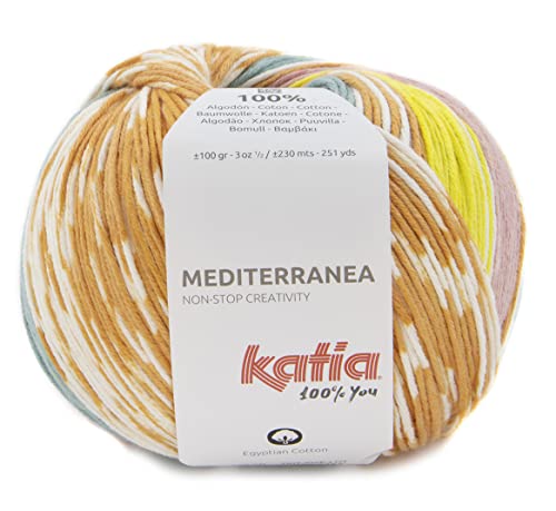 Katia Mediterranea color 402, 100g Baumwollgarn, Sommerwolle mit Jacquard Farbverlauf zum Stricken oder Häkeln von Lanas Katia