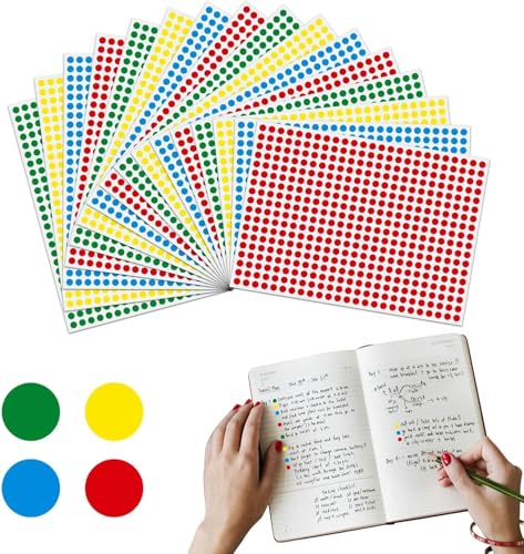 7200 Stück Punkte-Aufkleber, 0,6 cm, 4 Farben, kleine runde Aufkleber, Etiketten, Codierung, Kreise, Punkte-Etiketten für Büro, Schulbedarf (Zoll, 20 x 15 cm) von Lancry