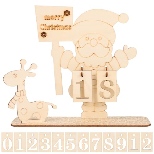 Weihnachts-Countdown-Kalender 2024, DIY-Weihnachts-Adventskalender 2024, Holz-Weihnachtsschmuck, farbiger Holz-Countdown-Block für Heimdekoration (Weihnachtsmann) von Lancry