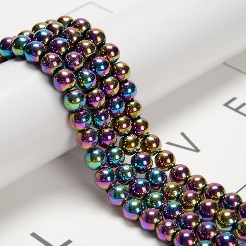 126 Stück 6 mm Regenbogen-Häma-Perlen – glatte, runde heilende Edelsteinperlen für Schmuckherstellung, Bastelarbeiten, Perlenarmbänder von Land Long