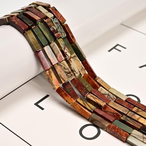 Land Long 30 Stück 4 x 13 mm natürlicher roter Bach-Picasso-Jaspis-Stein, rechteckige Röhren-Edelsteinperlen für Schmuckherstellung, Armbänder, Erwachsene Land Long 30 Stück 4 x 13 mm natürlicher roter Bach-Picasso-Jaspis-Stein, rechteckige Röhren-Edelsteinperlen für Schmuckherstellung, Armbänder, Erwachsene von Land Long