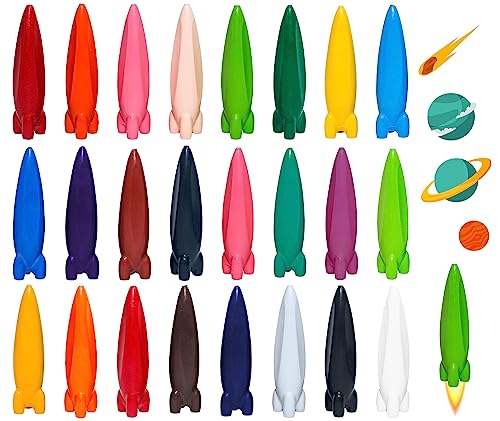 LandJoy wachsmalstifte,24 Farben Wachsmalstifte,Wachsmalstifte für Kleinkinder 1-10 Jahre，Einzigartige Wachsmalkreide，waschbare Buntstifte für Kleinkinder-24-Raketen von LandJoy